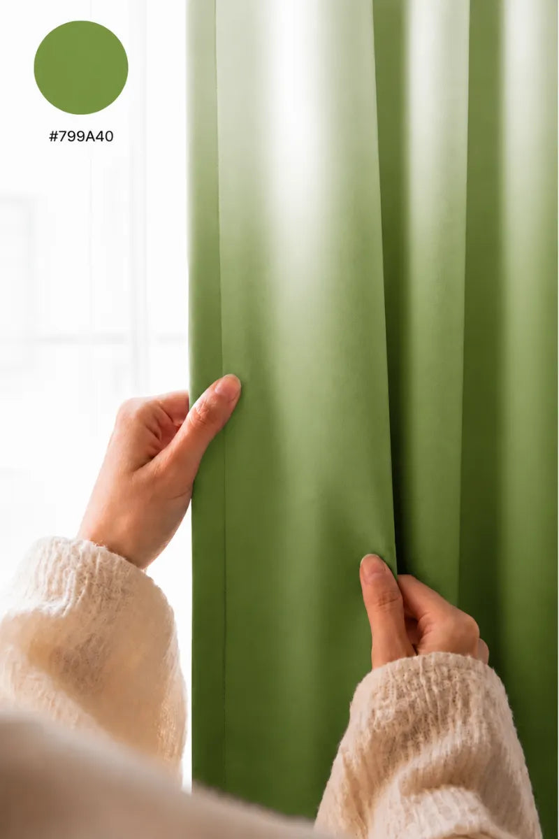 Apple Green (#799A40) Dip-Dye Ombre Velvet Curtains – Set of 2 Panels