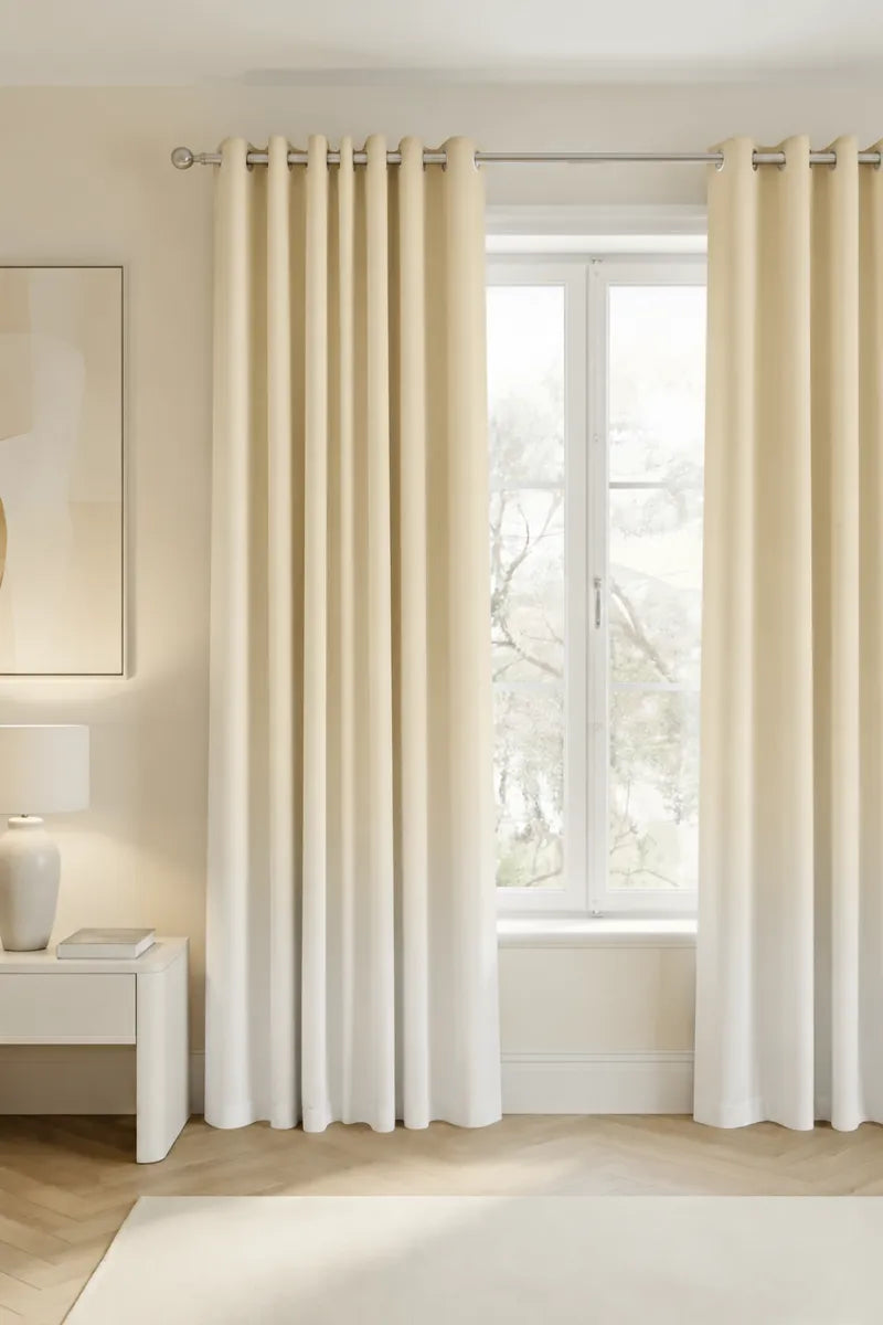 Champagne Beige (#E4D8BB) Frosted Ombre Velvet Curtains – Set of 2 Panels