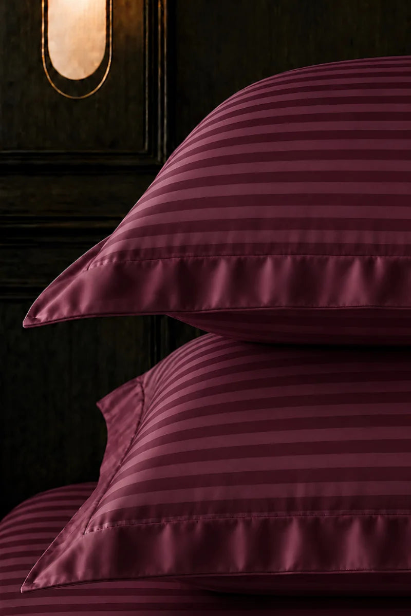 Deep Red Stripe Fitted Bedsheet - King Size