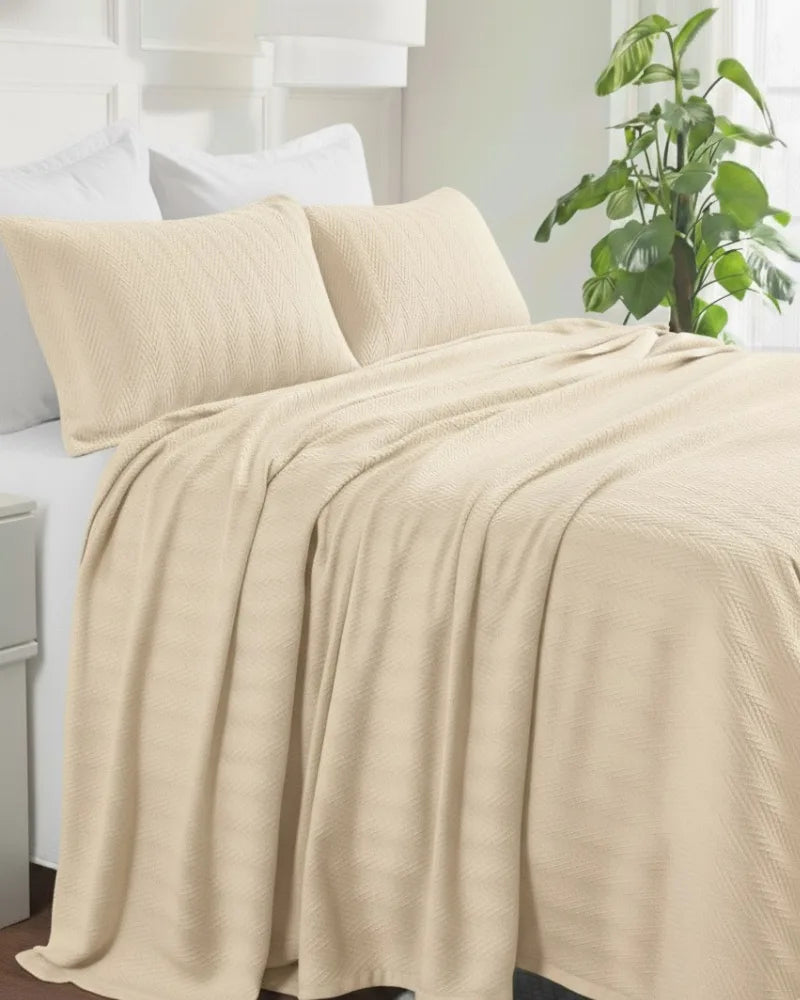 ULTRA SOFT THERMAL BLANKET – Soft Beige (Double Bed 210x240 cm) | 100% Cotton Weave | Four-Season Comfort | 250 GSM