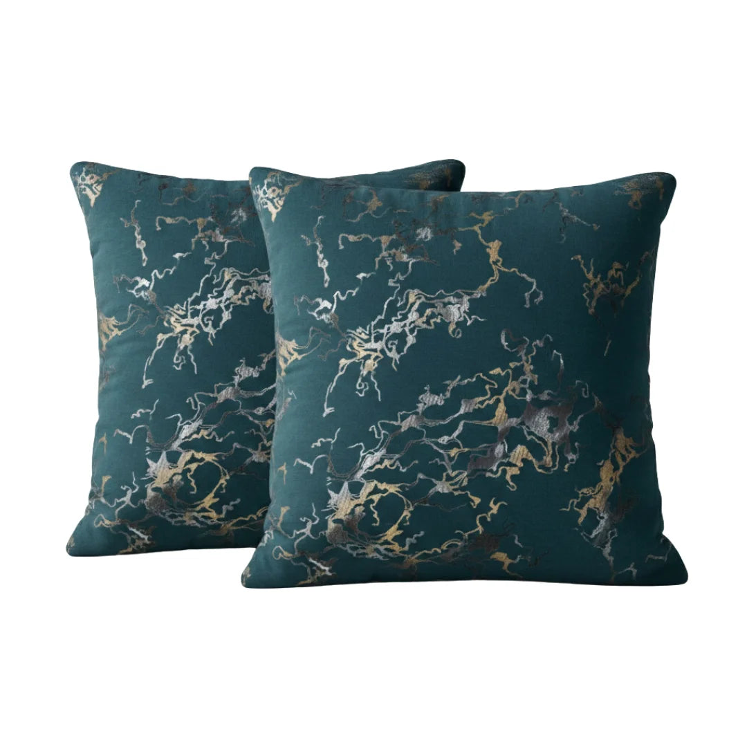 Teal Marble Velvet Cushion – Premium Texture & Hidden Zip (Pack of 2)