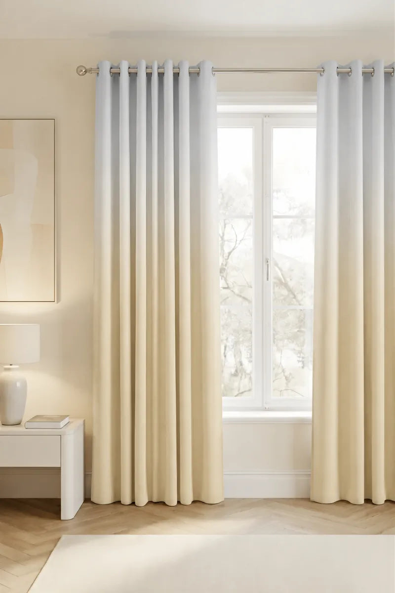 Champagne Beige (#E4D8BB) Dip-Dye Ombre Velvet Curtains – Set of 2 Panels