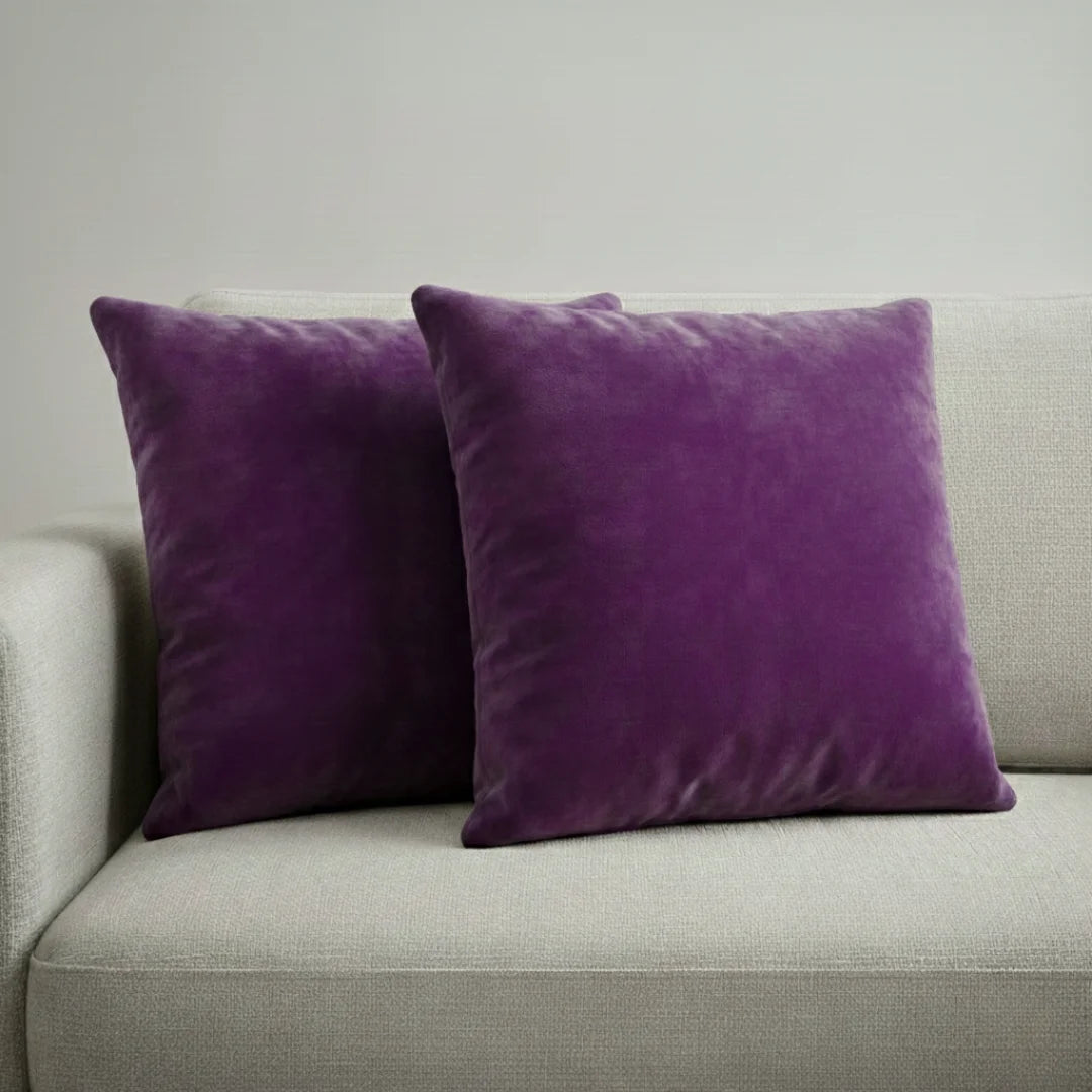 Plush Purple Plain Velvet Cushion Set (Pack of 2)