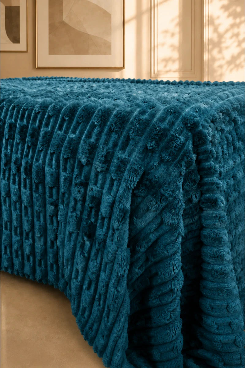 Deep Teal Blue Textured Plush Blanket