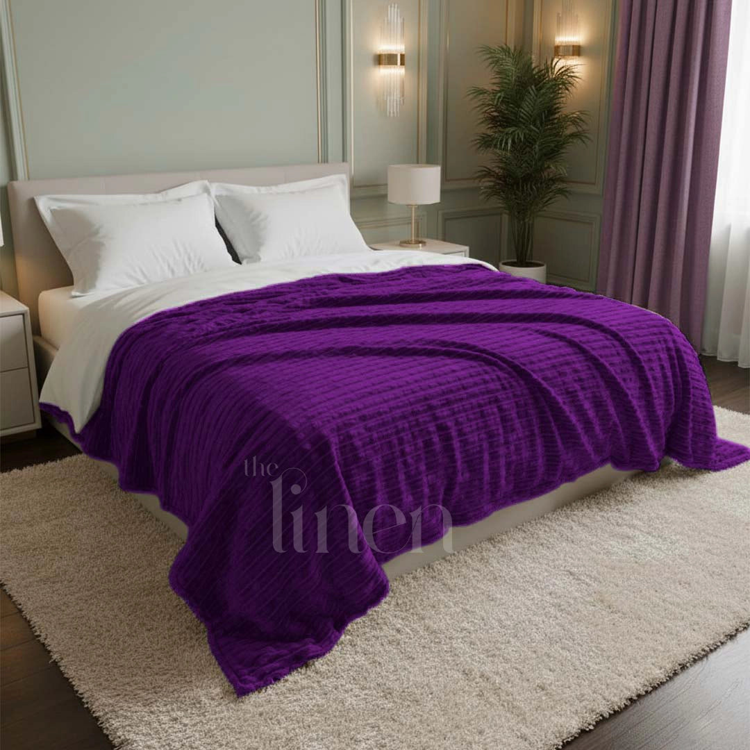 Luxurious Purple Embossed Blanket | Coral AC Fleece