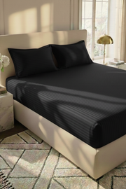 Black Stripe Fitted Bedsheet - King Size