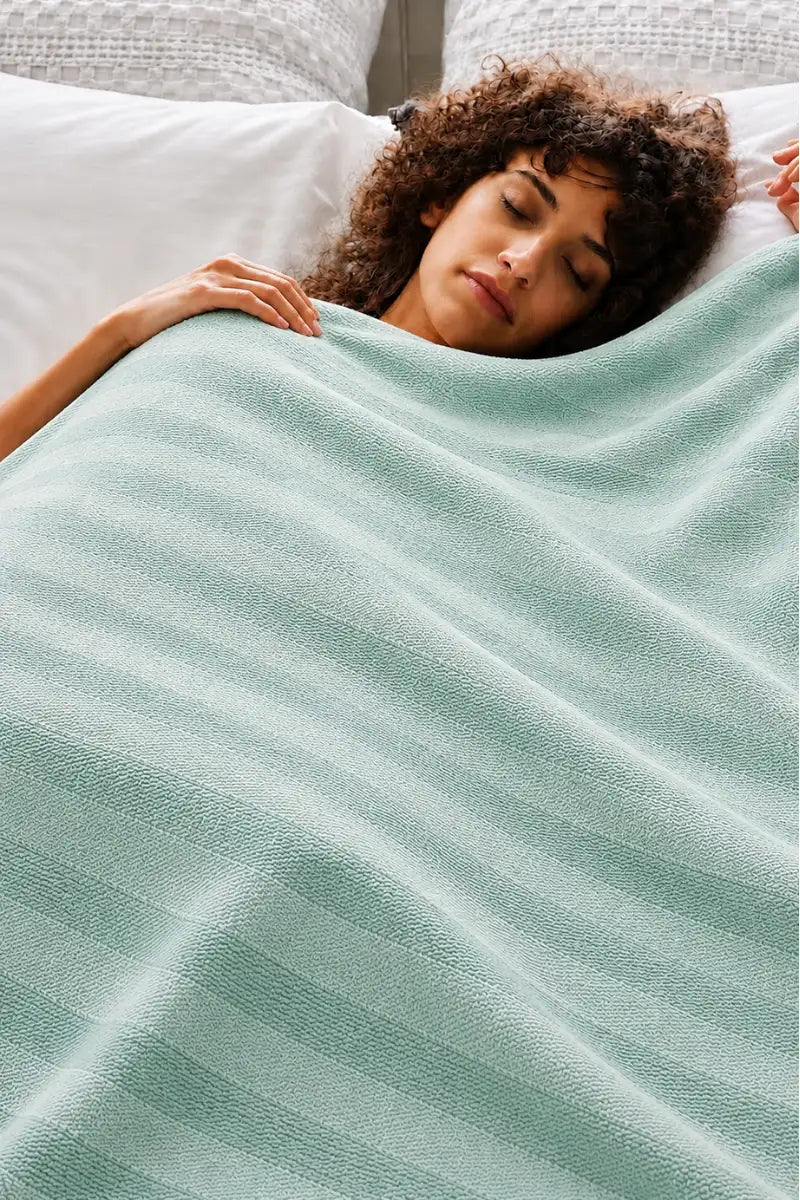 Mint Green Thermal Cotton Blanket – Chevron Texture