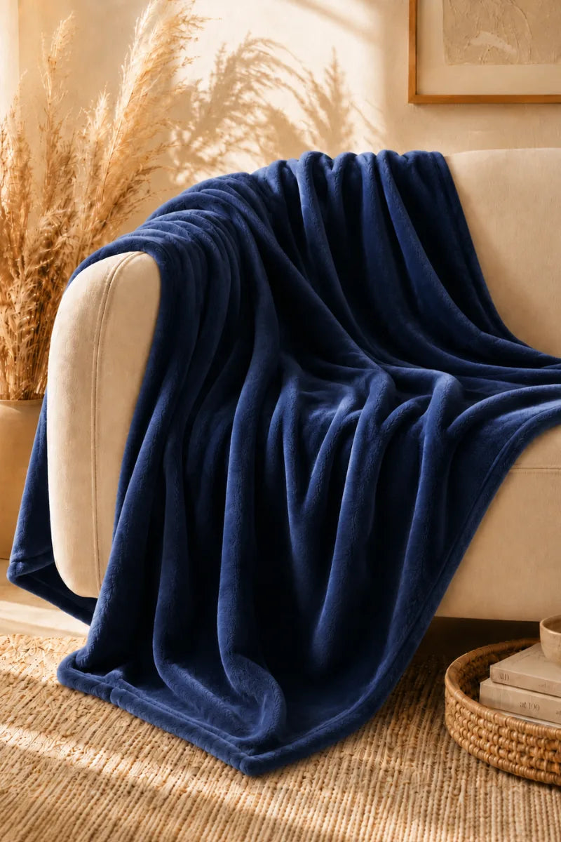 Navy Blue Fleece Throw Blanket