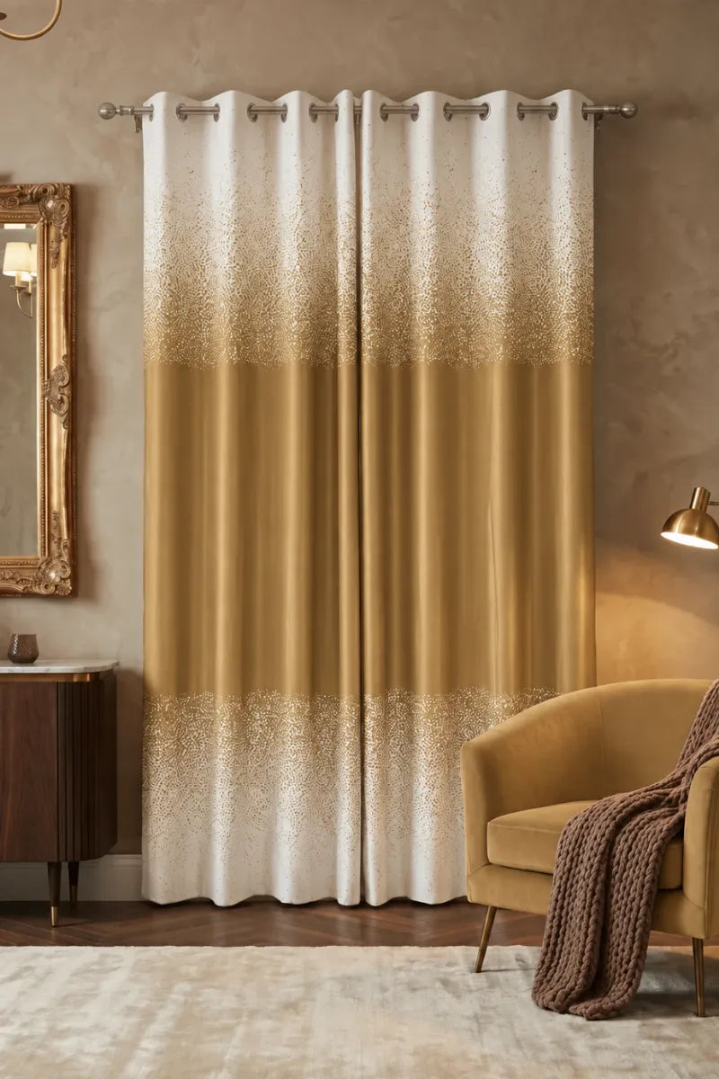 Champagne Gold (#C39F67) Speckled Ombre Velvet Curtains – Set of 2 Panels