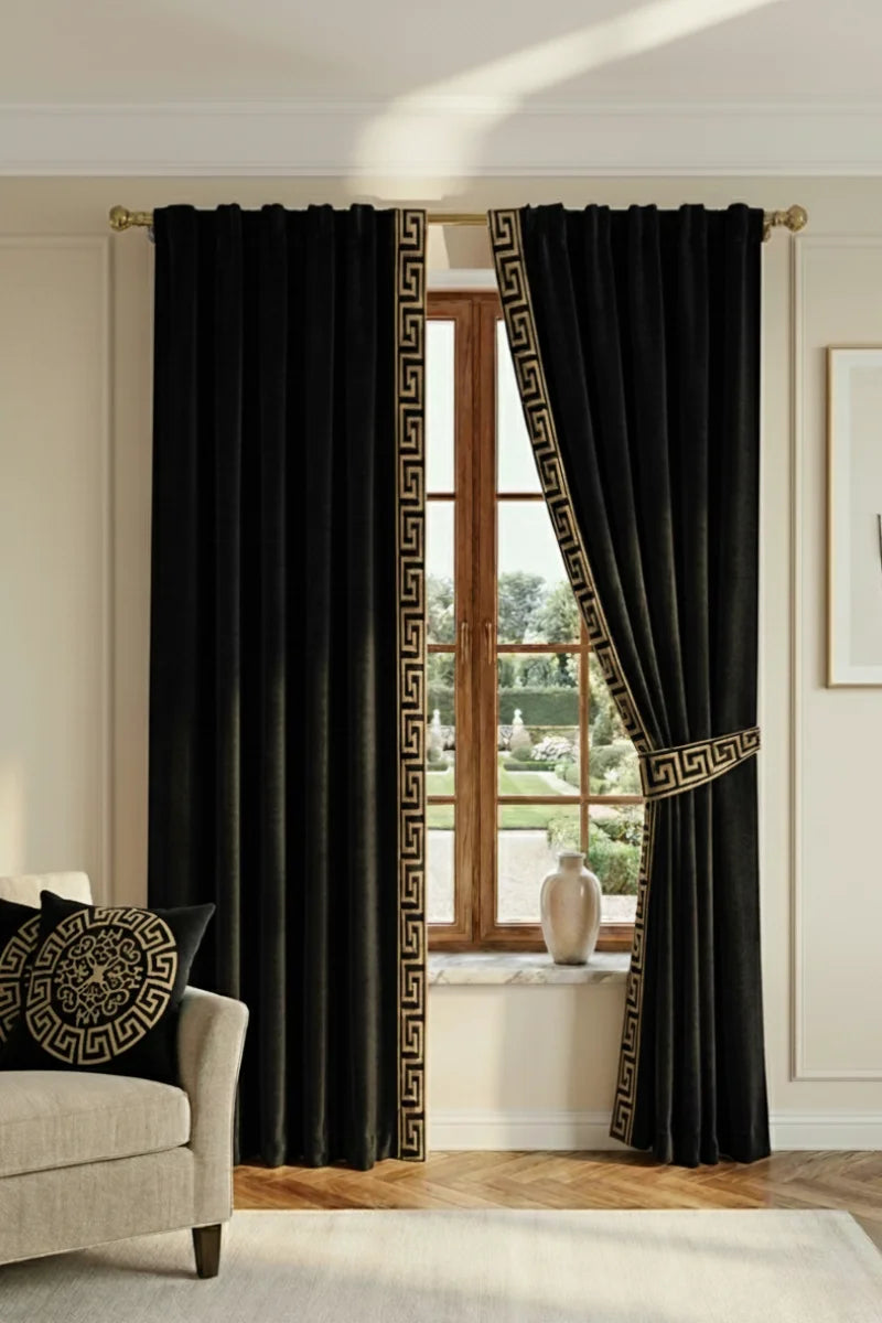 Black Premium Velvet Curtains Set of 2 | Modern Living