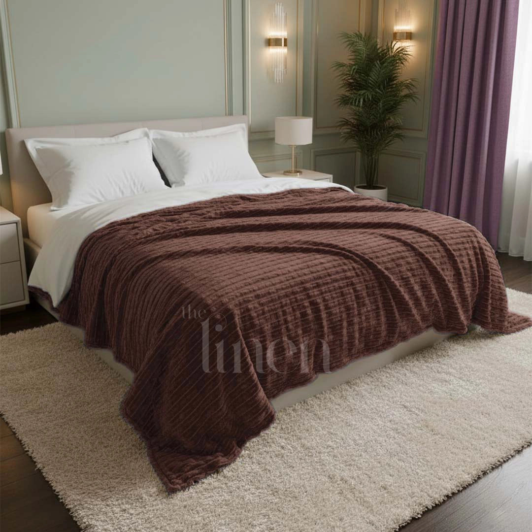 Luxurious Brown  Embossed Blanket | Coral AC Fleece