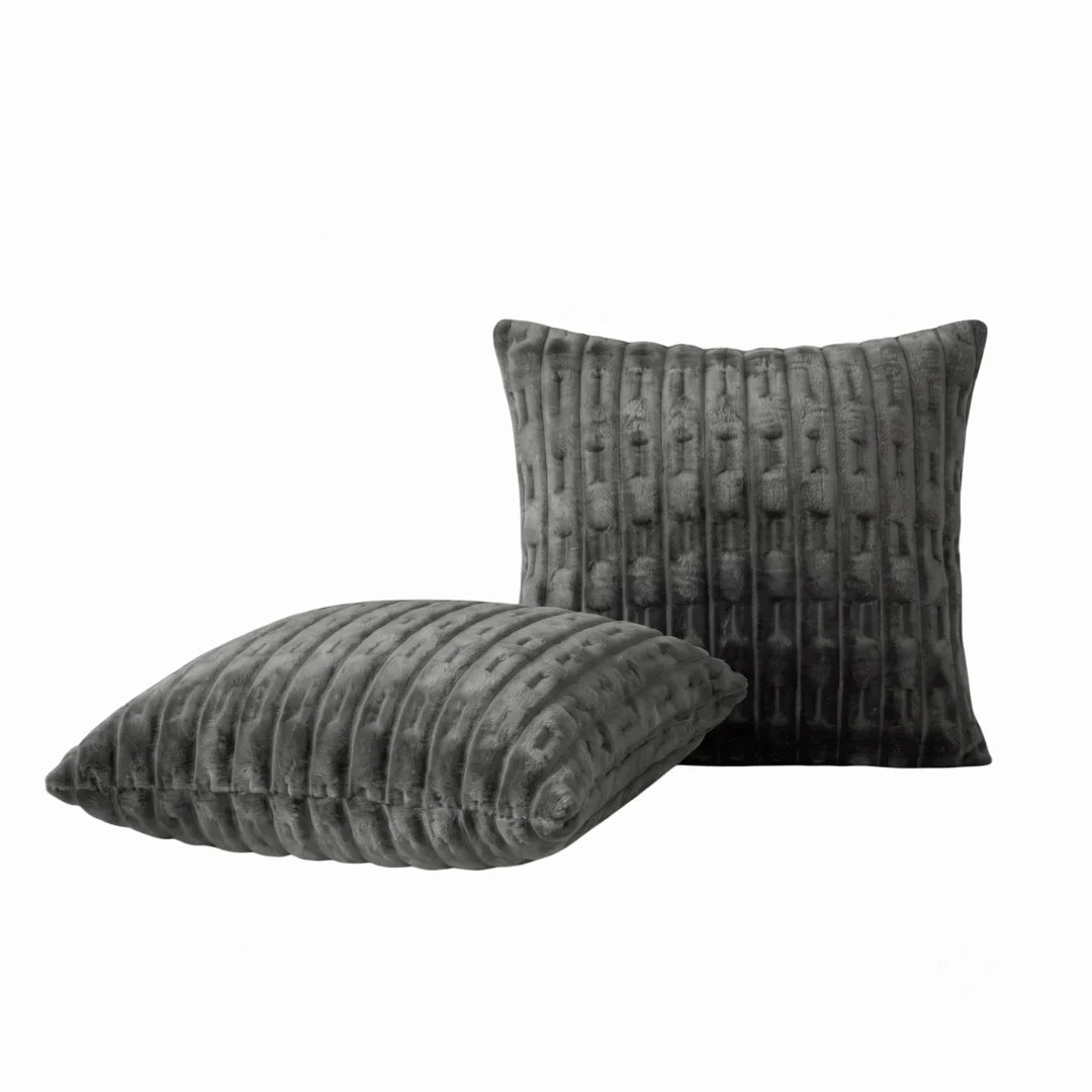 Gray Embossed Fleece Texture Cushion – Rich Texture & Hidden Zip (Pack of 2)