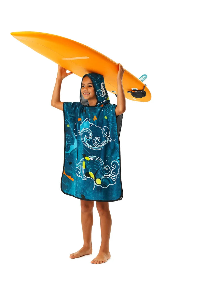 Kids Blue Hoodie Towel | Printed Poncho Bath Towel