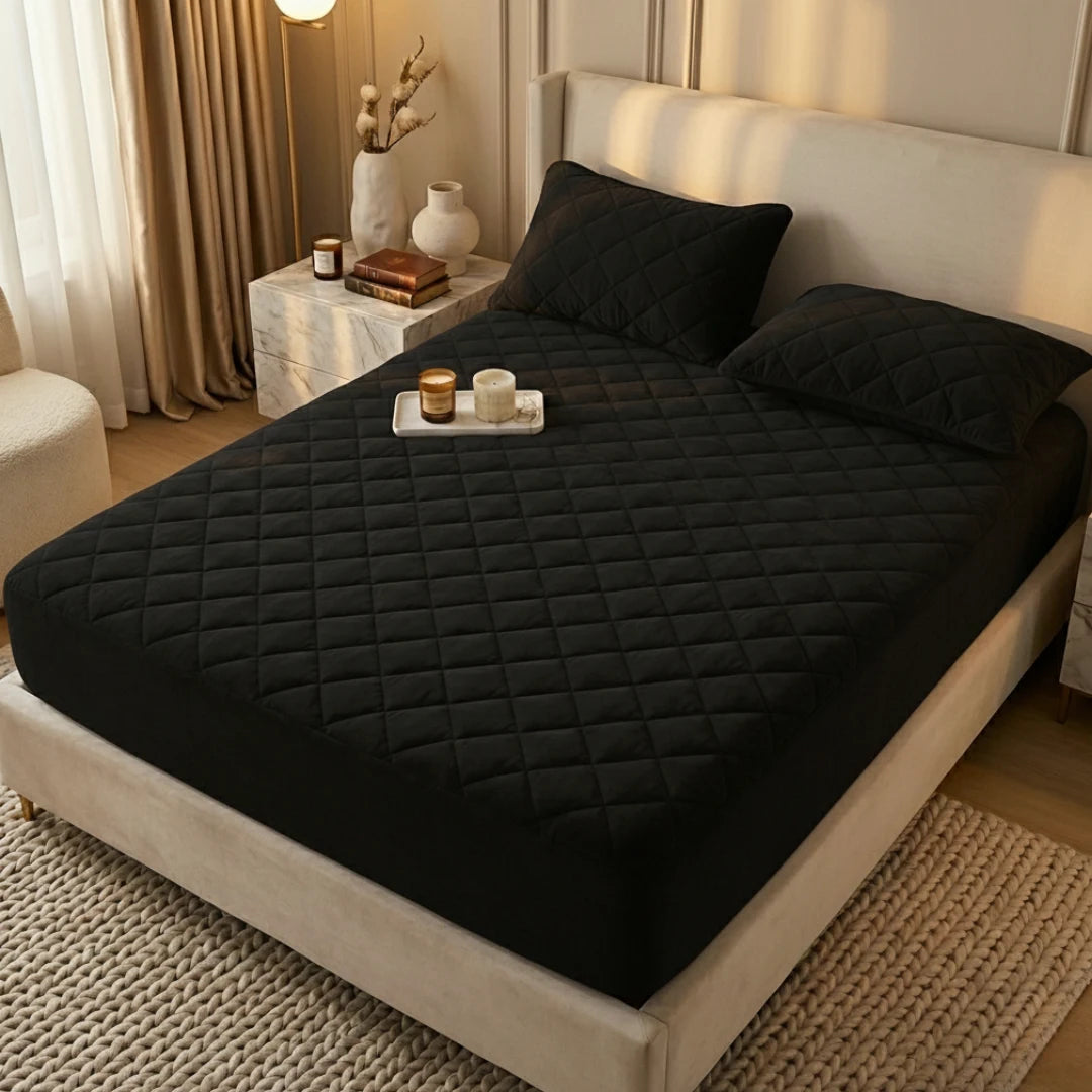King Size Waterproof Quilted Mattress Cover + 2 Pillow Covers