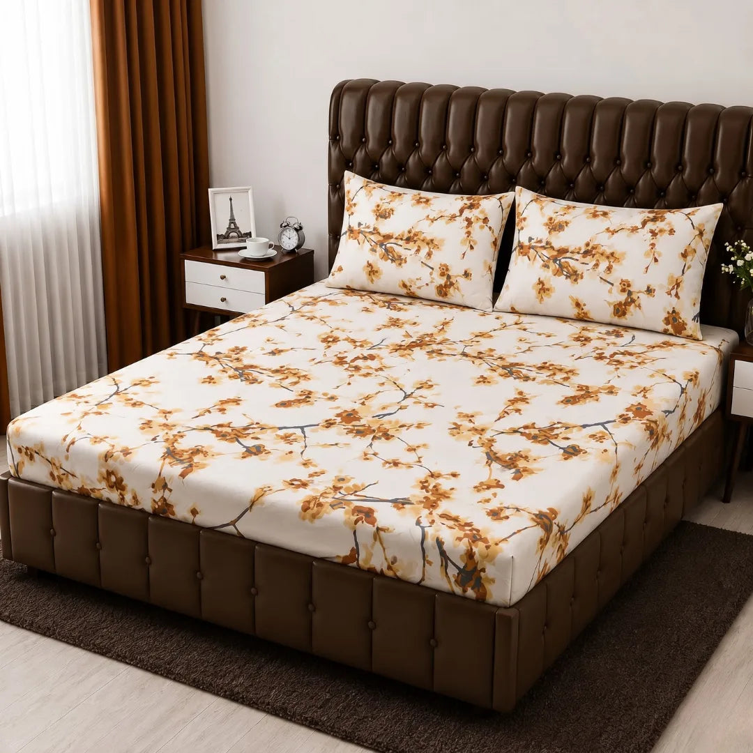 Floral Micro Cotton Fitted Sheet Set 72×78 + 10” with Matching Pillow Cover