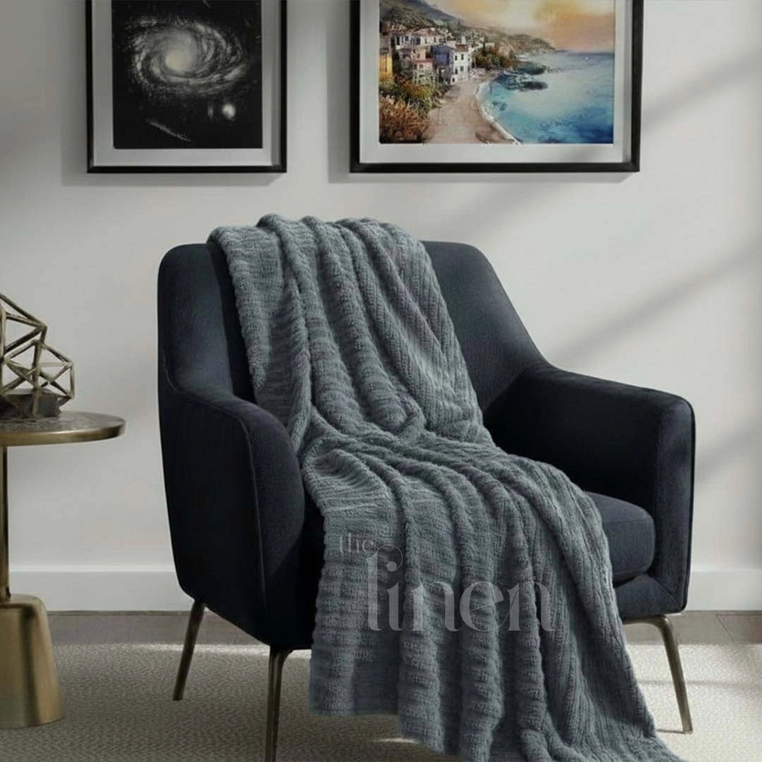 Luxurious Grey Embossed Blanket | Coral AC Fleece