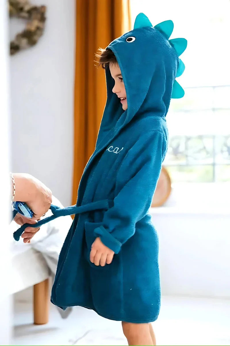 Dinosaur Hooded Kids Bathrobe – Dark Blue (Ages 4 to 10)