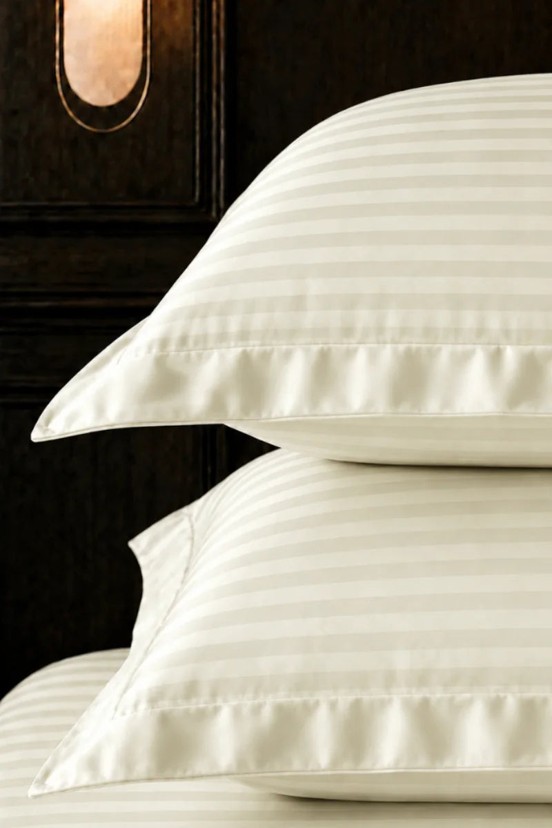 Off White Stripe Fitted Bedsheet - King Size
