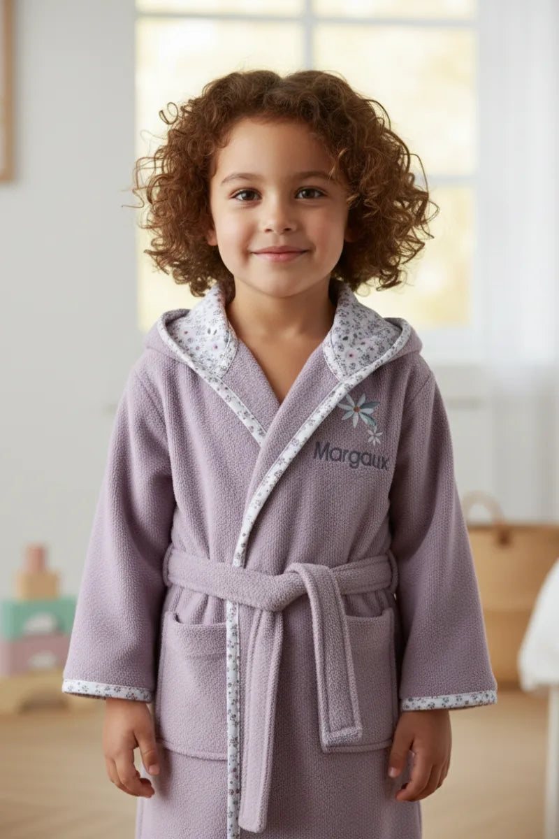 Flowers Hooded Kids Bathrobe – Lilac (Ages 9 Months to 3 Years)