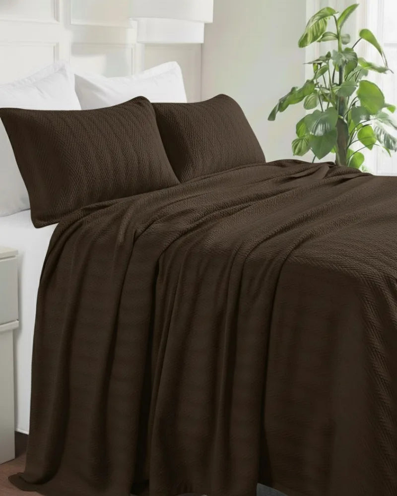 ULTRA SOFT THERMAL BLANKET | Charcoal Brown (Double Bed 210x240 cm) | 100% Cotton Weave | Four-Season Comfort | 250 GSM