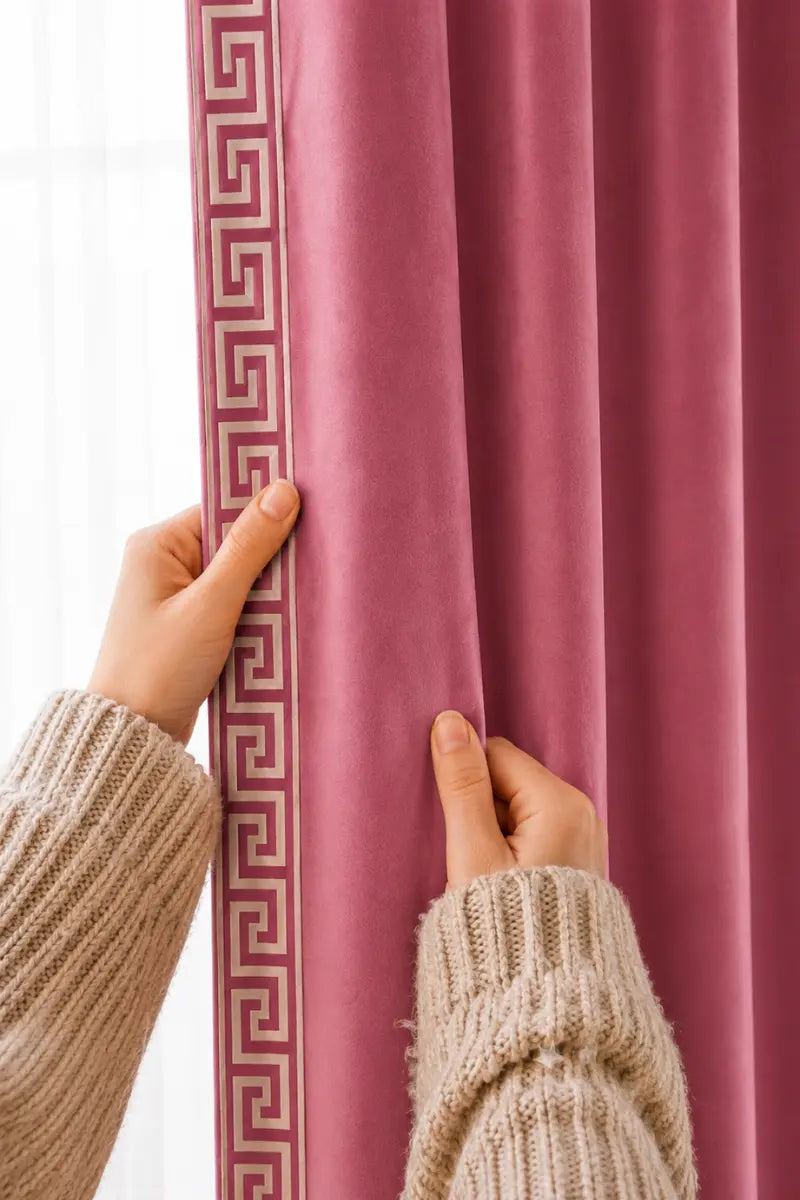 Pink Designer Border Velvet Curtains – Set of 2 Panels