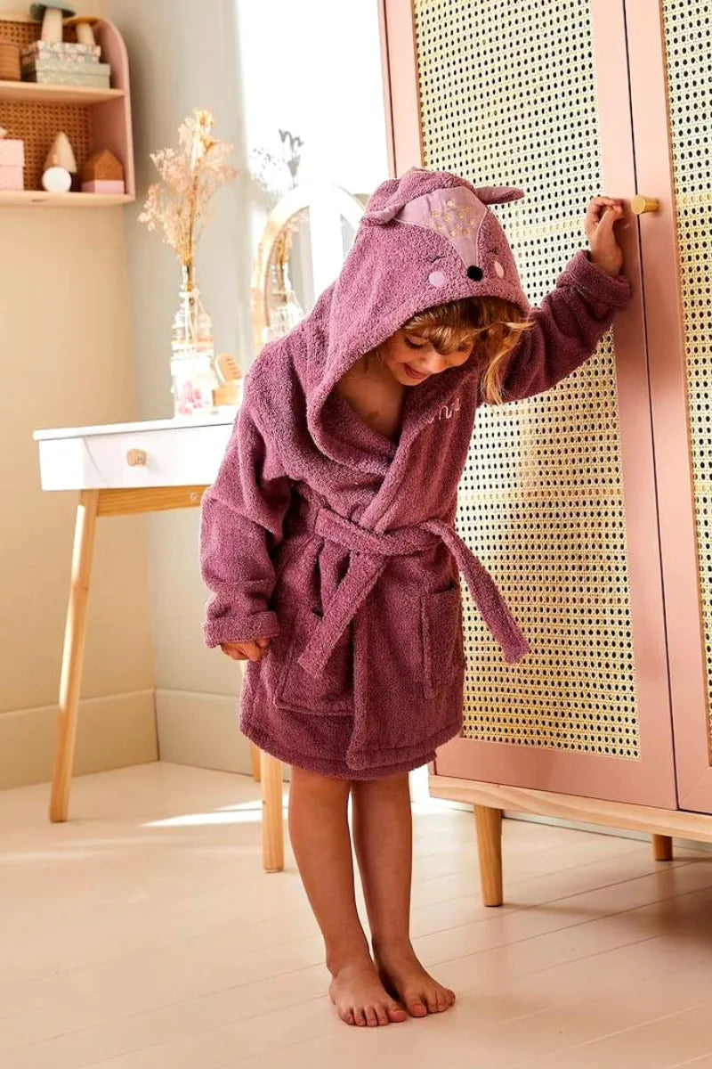 Deer Hooded Kids Bathrobe – Mauve (Ages 9 Months to 10 Years)
