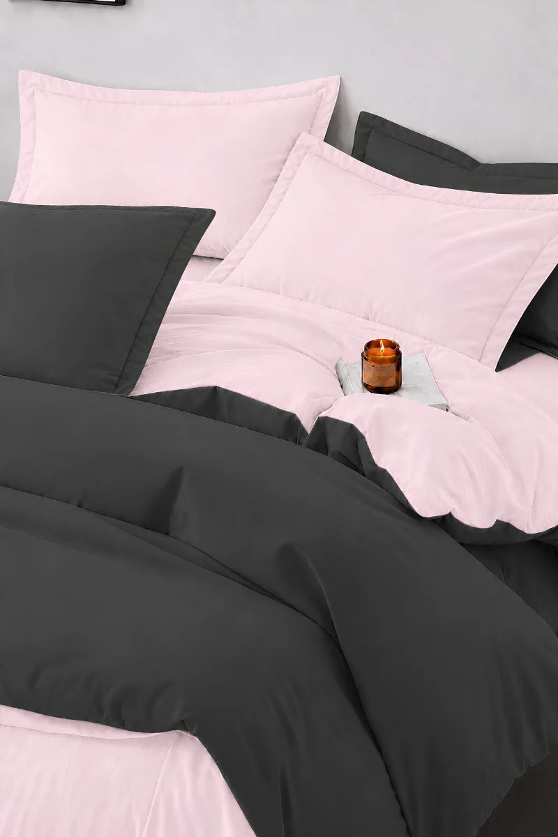 Charcoal Grey & Blush Pink Reversible 6-Piece Duvet Cover Set