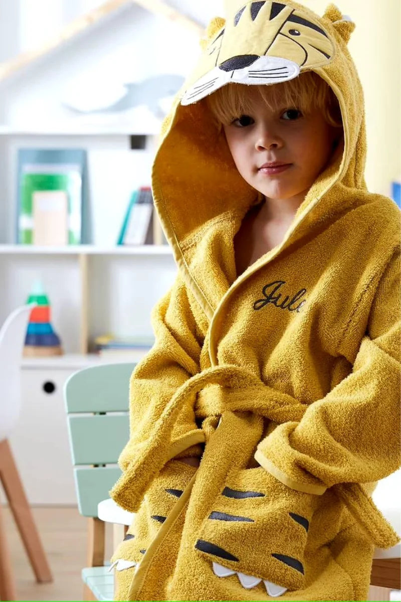 Tiger Hooded Kids Bathrobe – Yellow (Ages 4 to 10)