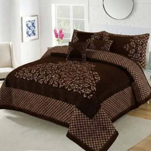 Premium Fomi Four Border Jacquard Bed Sheet Set – 4 Pcs: 1 Fomi Bed Sheet, 2 Pillow Covers, 1 Cushion Cover