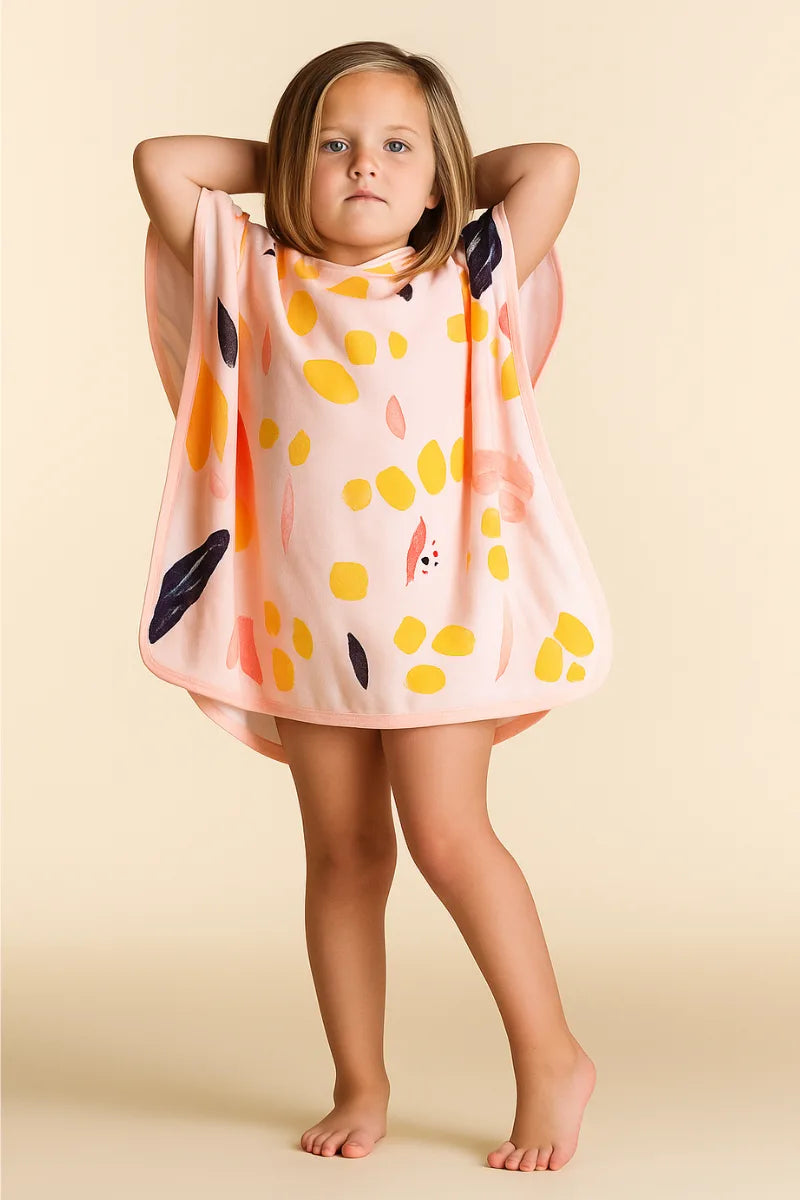 Kids Pink Hoodie Towel | Printed Poncho Bath Towel