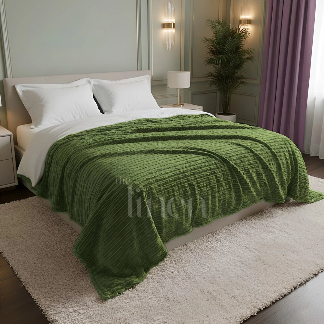Olive Green Textured Plush Blanket