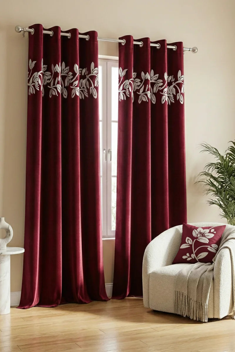 Maroon Luxury Velvet Curtains Set of 2 | Soft & Elegant