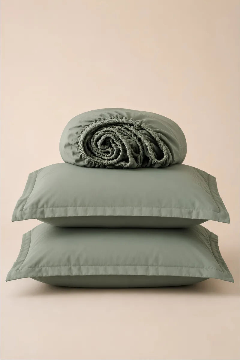 Sage Green Solid 3-Piece Bedsheet Set