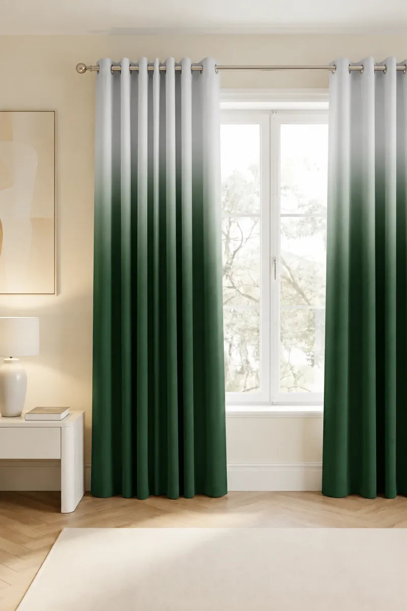 Forest Green (#244D27) Dip-Dye Ombre Velvet Curtains – Set of 2 Panels