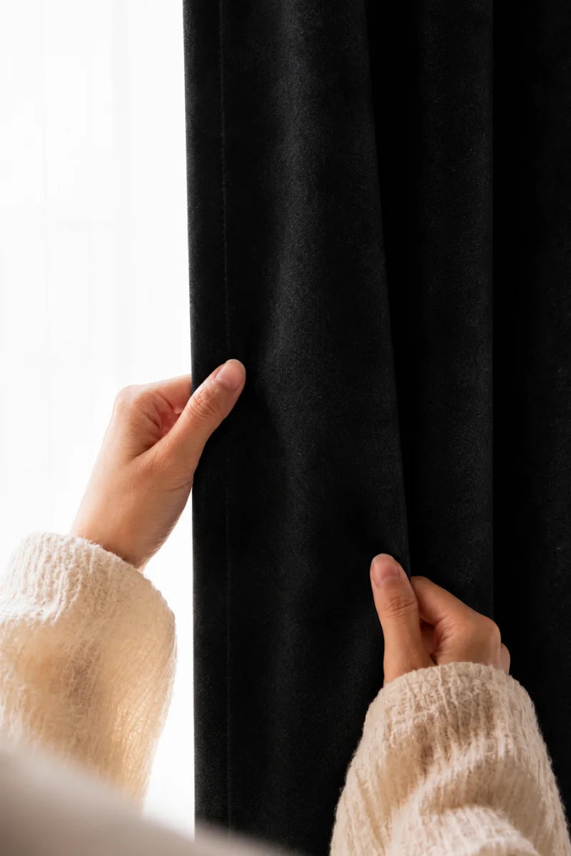Black Soft Terry Fabric Curtain Set – Set of 2 Panels
