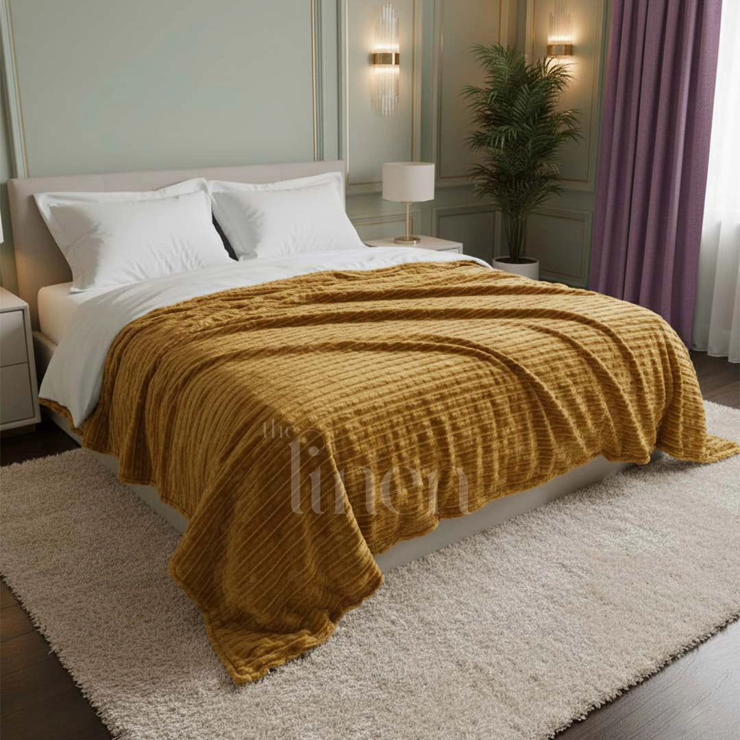 Luxurious Camel  Embossed Blanket | Coral AC Fleece