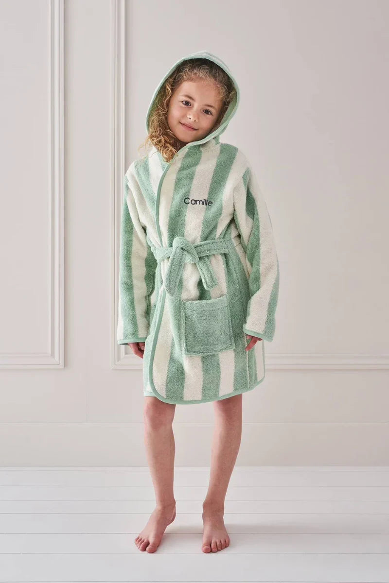 Striped Bathrobe for Children, Transat - striped green