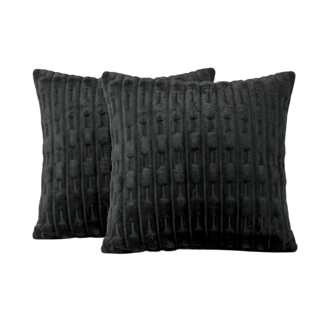 Deep Black Embossed Fleece Texture Cushion – Rich Texture & Hidden Zip (Pack of 2)