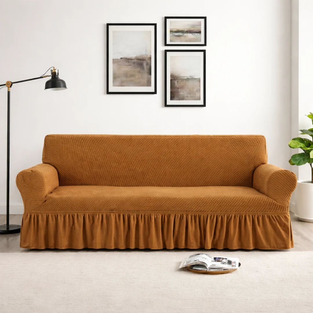 Stylish Frill Trim Micro Mesh Sofa Cover (Copper Color)