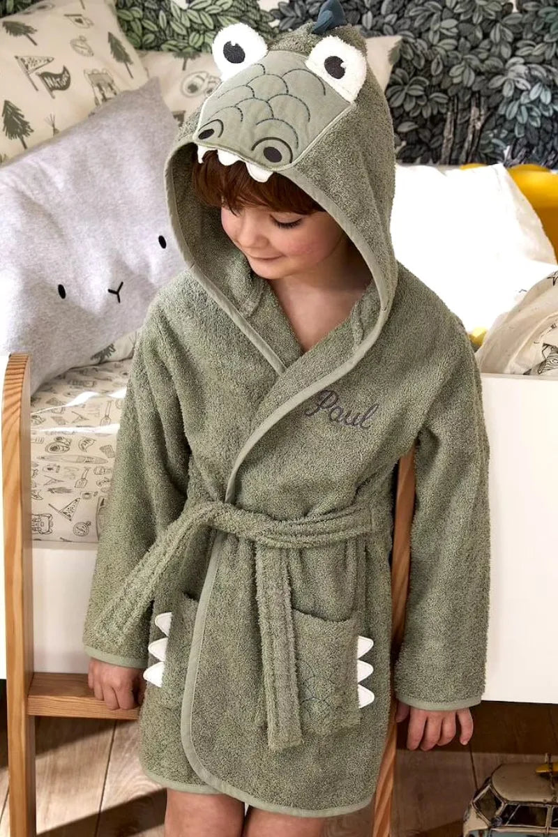 Crocodile Hooded Kids Bathrobe – Green (Ages 4 to 14)