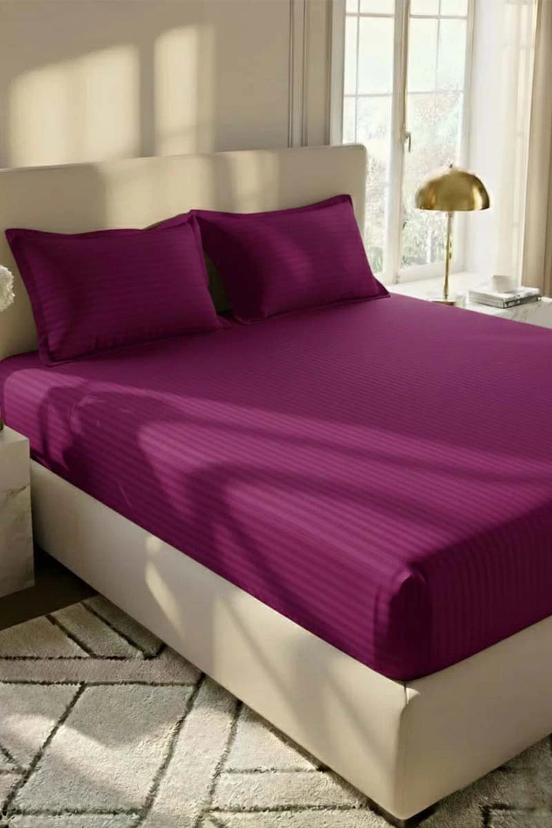 Plum Magenta Stripe Fitted Bedsheet - King Size