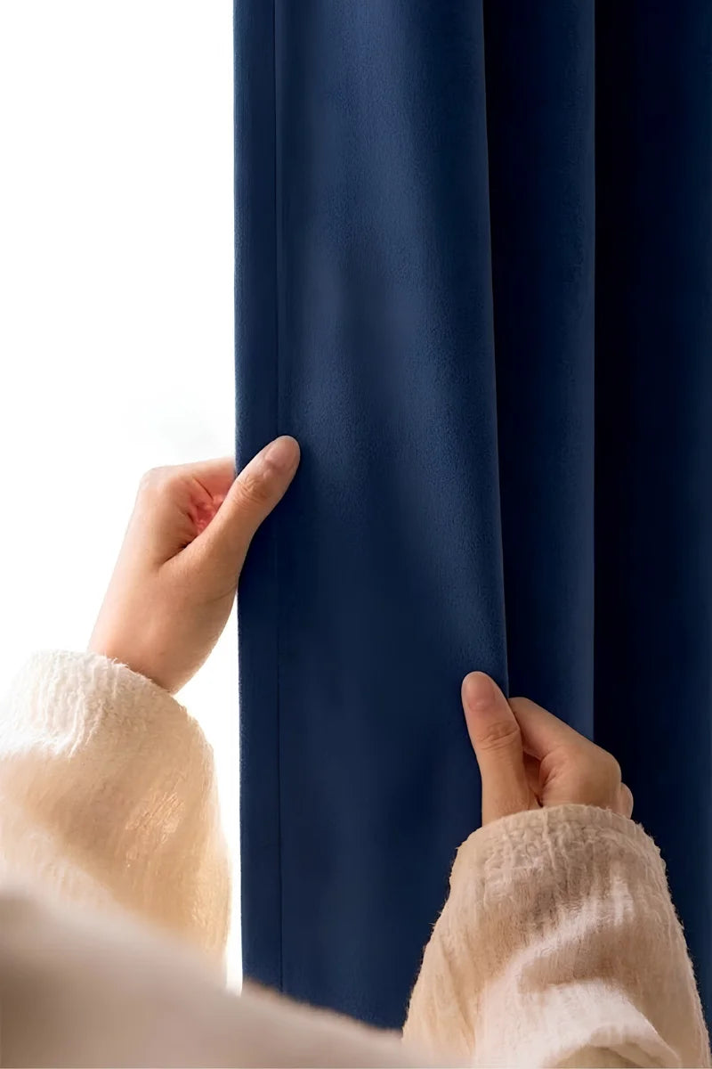 Navy Blue Solid Velvet Curtains - Set of 2 Panels