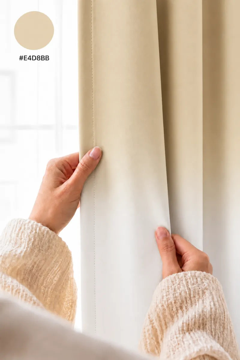 Champagne Beige (#E4D8BB) Frosted Ombre Velvet Curtains – Set of 2 Panels