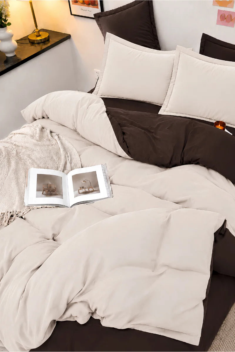 Chocolate Brown & Ivory Reversible 6-Piece Duvet Cover Set