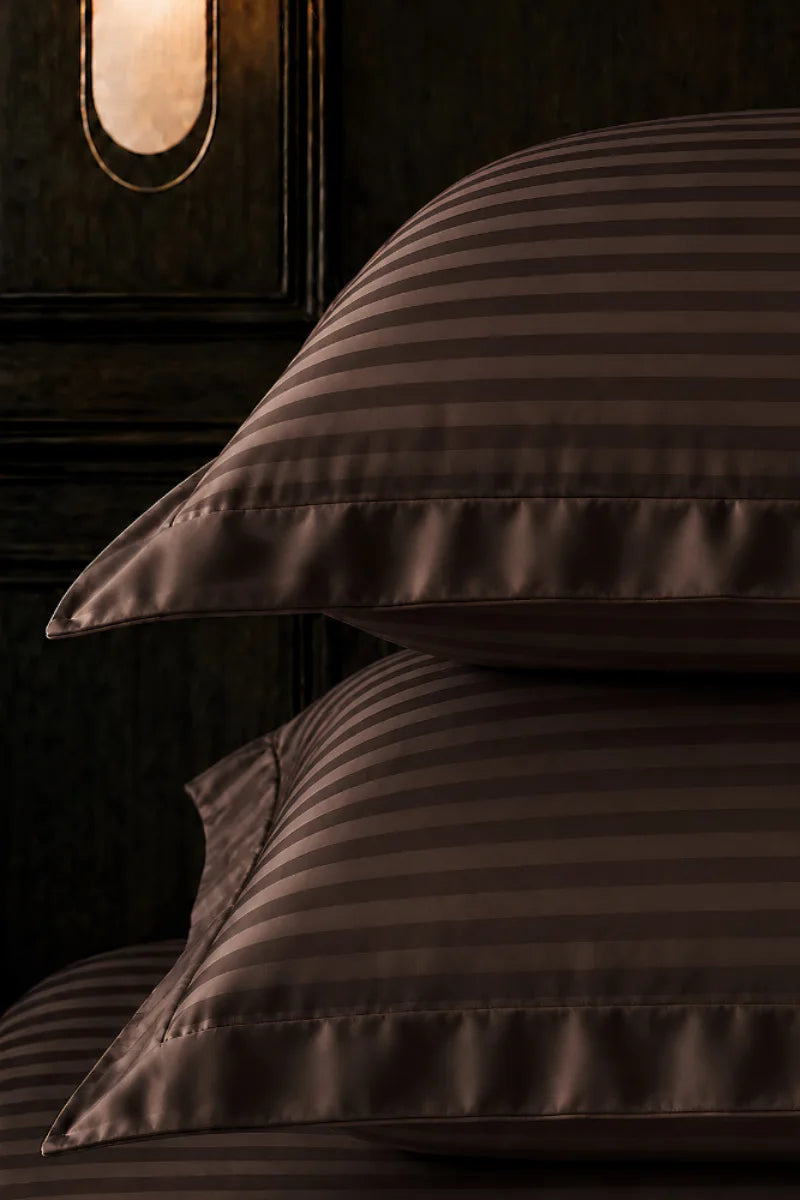 Dark Brown Stripe Fitted Bedsheet - King Size