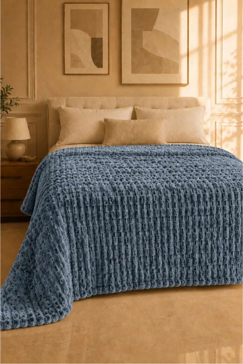 Dusty Blue Textured Plush Blanket