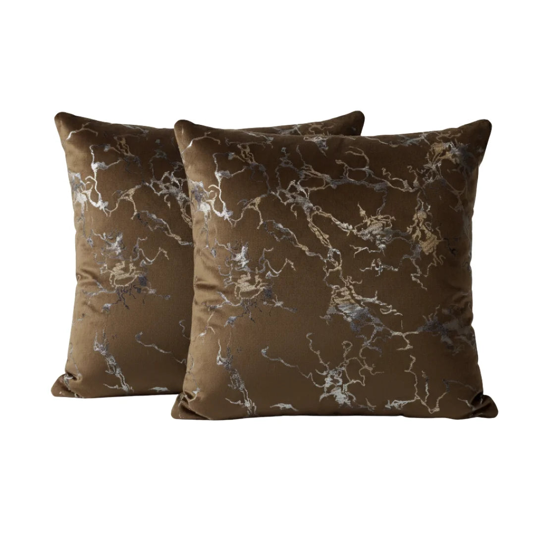 Muted Olive Marble Velvet Cushion – Premium Texture & Hidden Zip (Pack of 2)