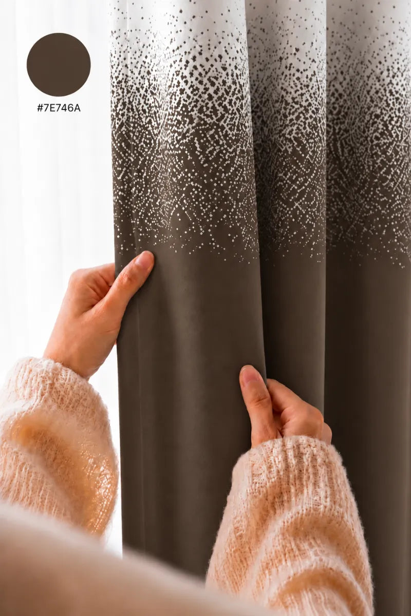 Mocha Brown (#7E7464) Speckled Ombre Velvet Curtains – Set of 2 Panels