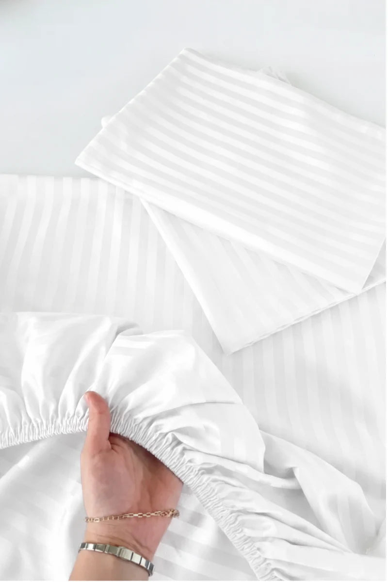Bright White Stripe Fitted Bedsheet - King Size