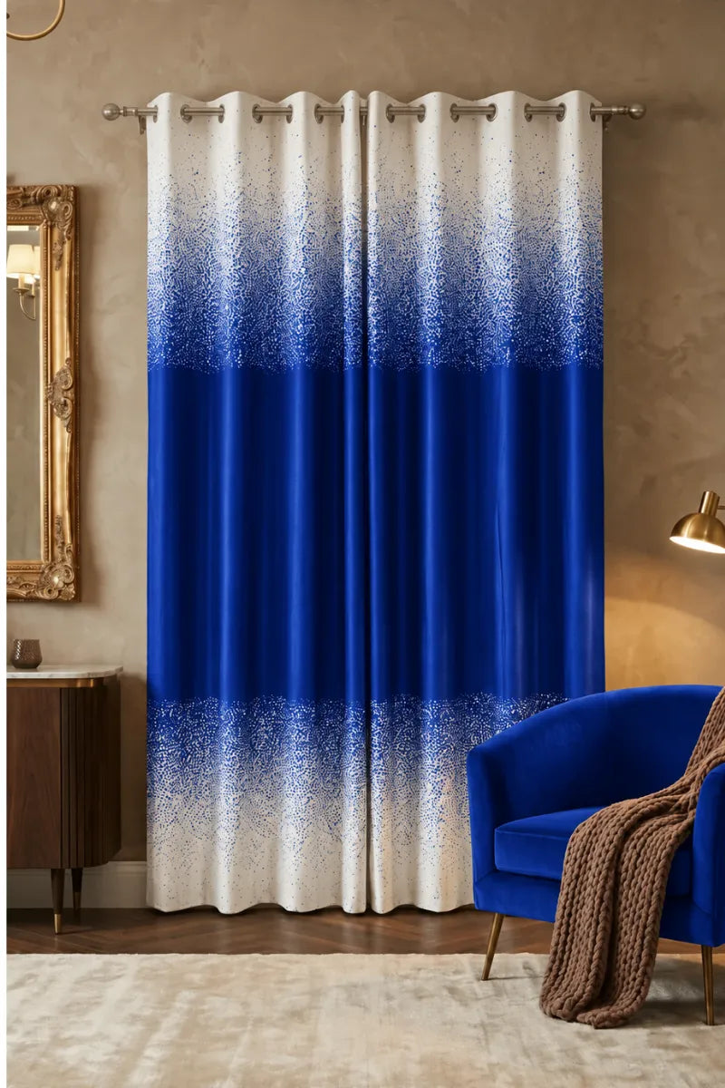 Royal Blue (#OB3DBF) Speckled Ombre Velvet Curtains – Set of 2 Panels